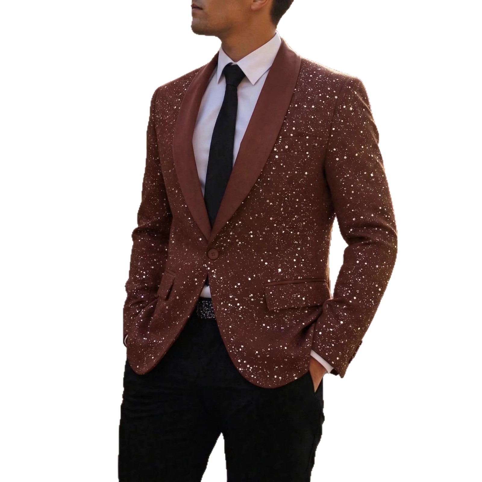 Men's Suit Casual Shiny Banquet Party Outerwear 5