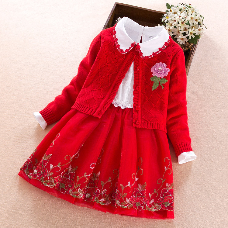 Girls' Dress Two-piece Spring Long-sleeved Sweater Princess Dress - Image 1