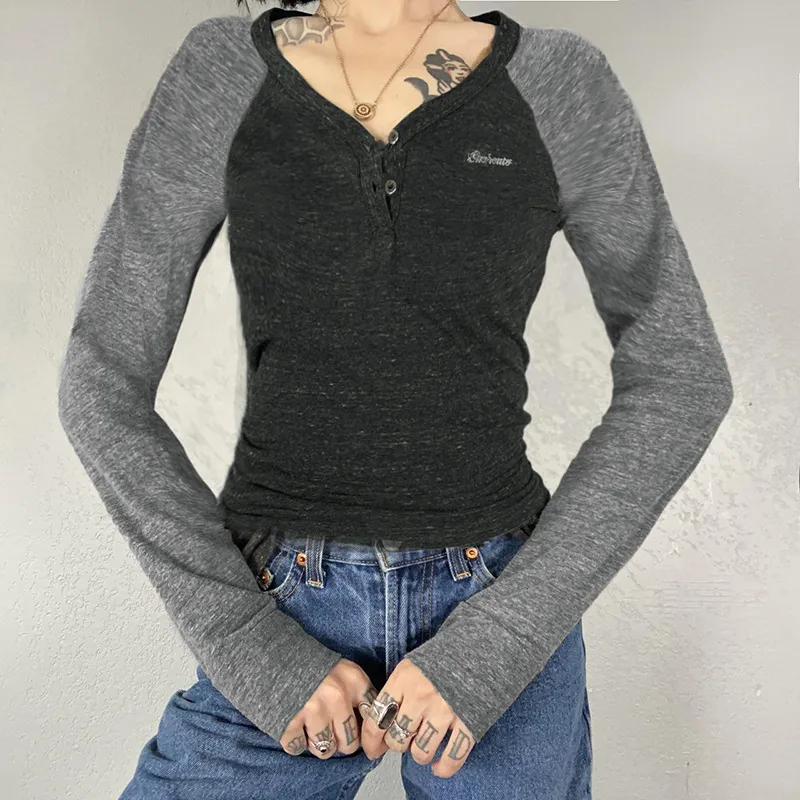 Slim Fit Slimming And Simple Casual Bottoming Shirt Women - Grey