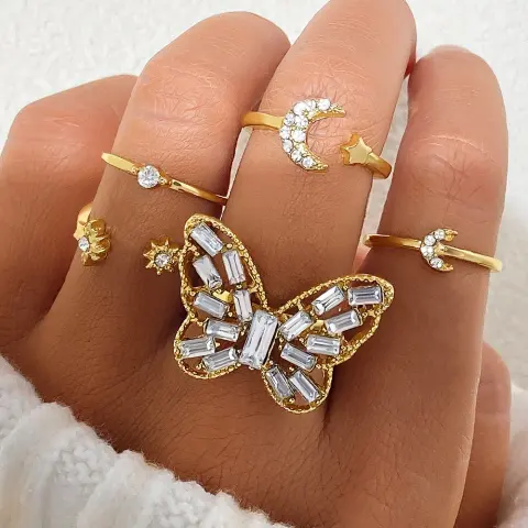 Fashion Jewelry Silver Color Butterfly Rings for Women Men