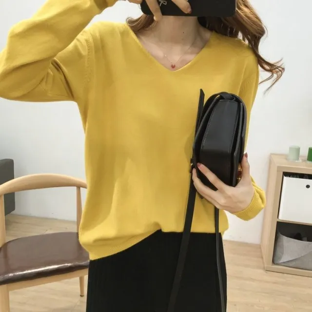 Solid Color Inner Wear Bottoming Shirt Sweater For Women Yellow - Shop at LoveMi