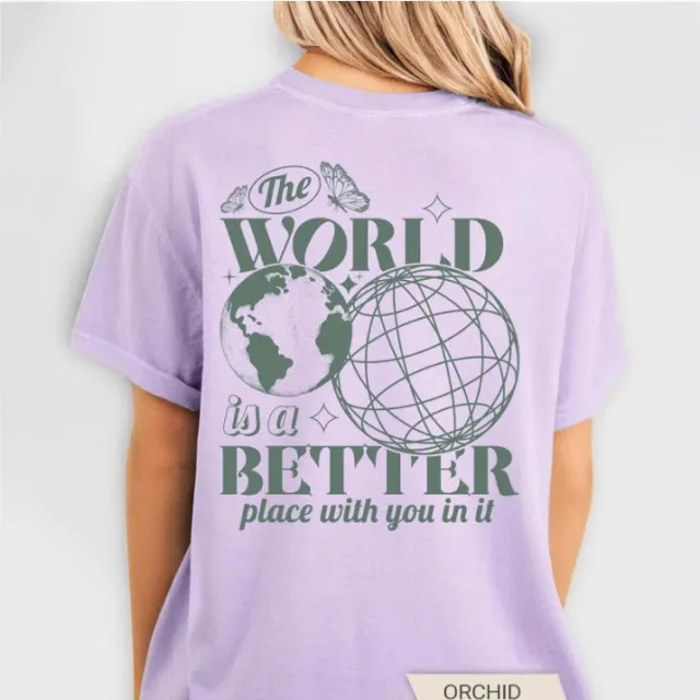 Letter 2D Printed Starry Sky Earth Cotton T shirt Loose Short Sleeve Top Light Purple - Shop at LoveMi