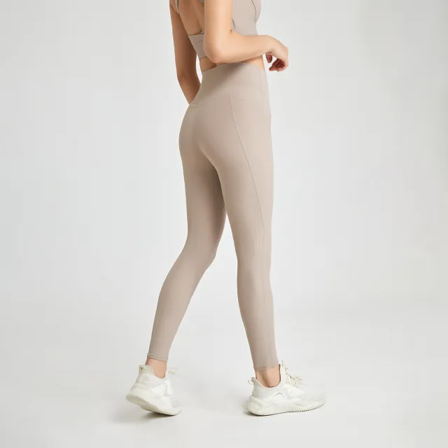 Rib Yoga Pants Women's High Waist Hip Lift Stretch Milk Tea - Shop at LoveMi