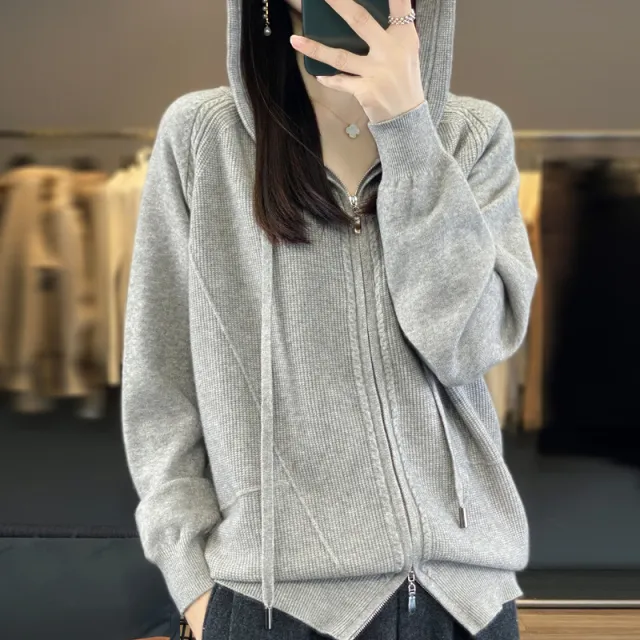 Hoodie Knitted Zipper Thickening Coat Gray - Shop at LoveMi
