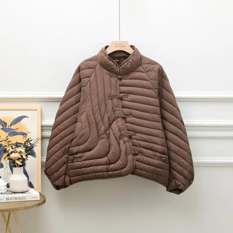 Autumn And Winter Ethnic Style Buckle White Duck Down Coat