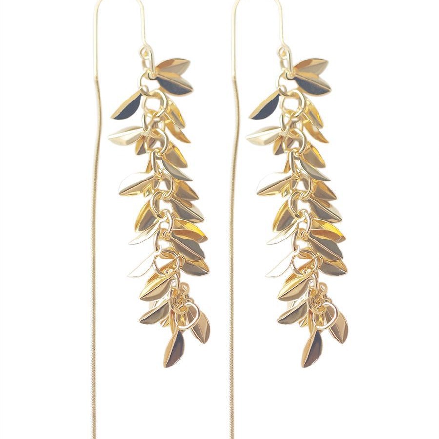 Rare Design-forward Long Tassel Necklace With Golden Wheat Ears