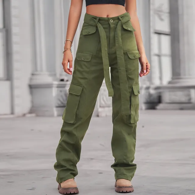 European And American Style New Washed Denim Multi pocket Heavy Industry Casual Working Pants Army Green - Shop at LoveMi