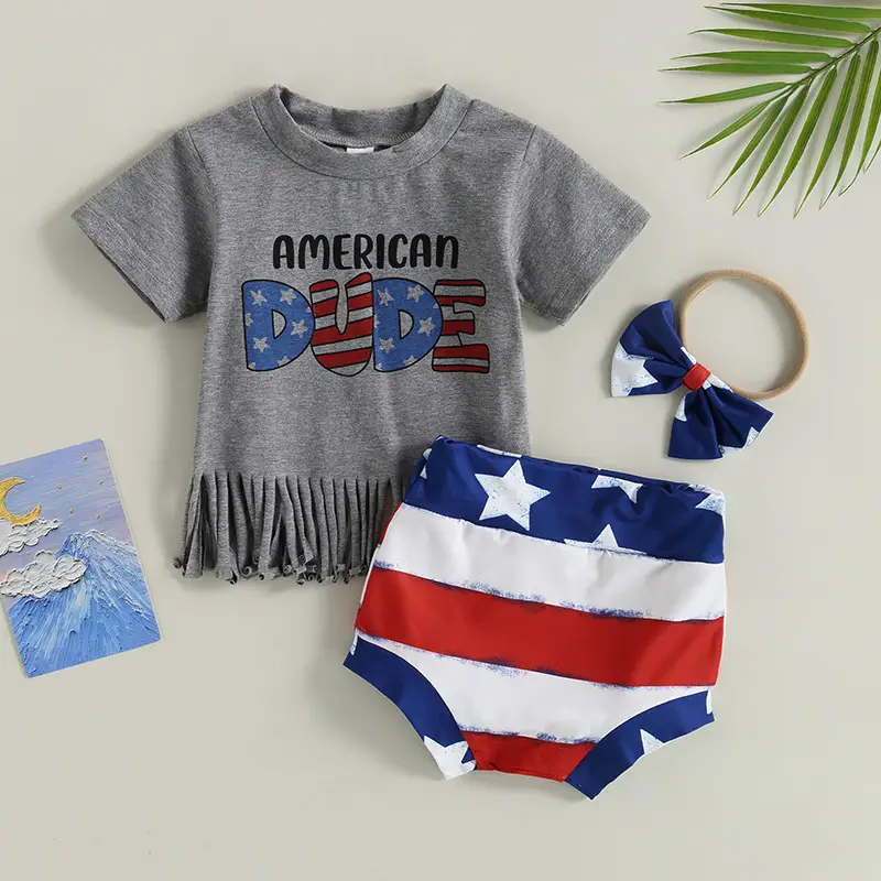 Summer Infant Toddler Letter Tassel Top Striped Bag Fart Shorts