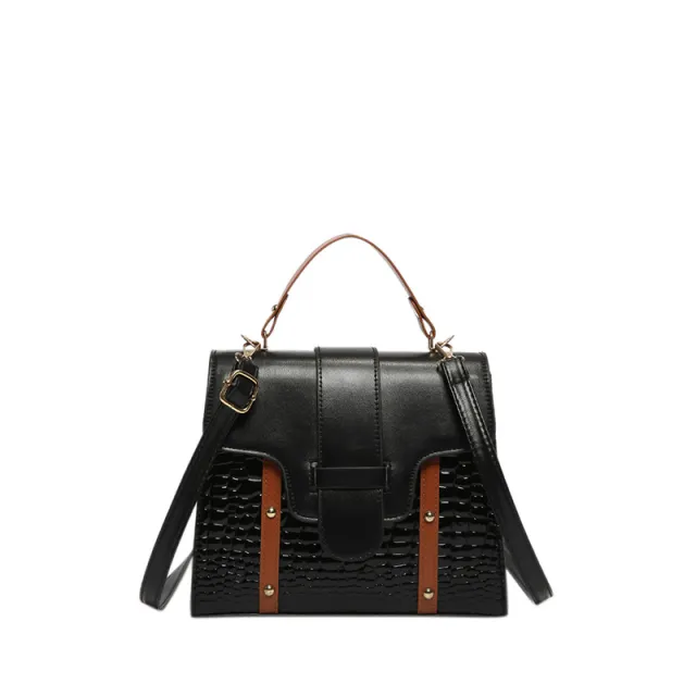 Contrast Color Alligator Print Handbag Retro Style Black - Shop at LoveMi