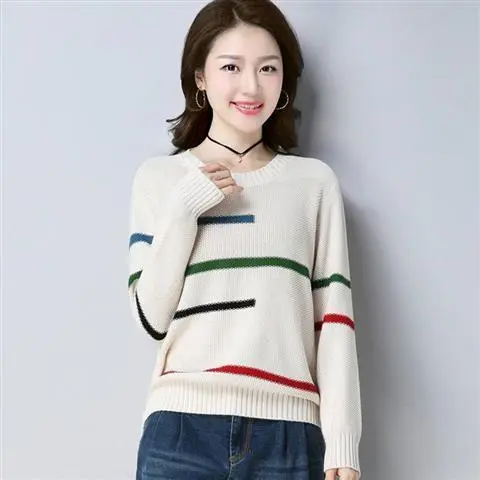 Women's Korean style Round Neck Long Sleeve Top 811 Beige - Shop at LoveMi