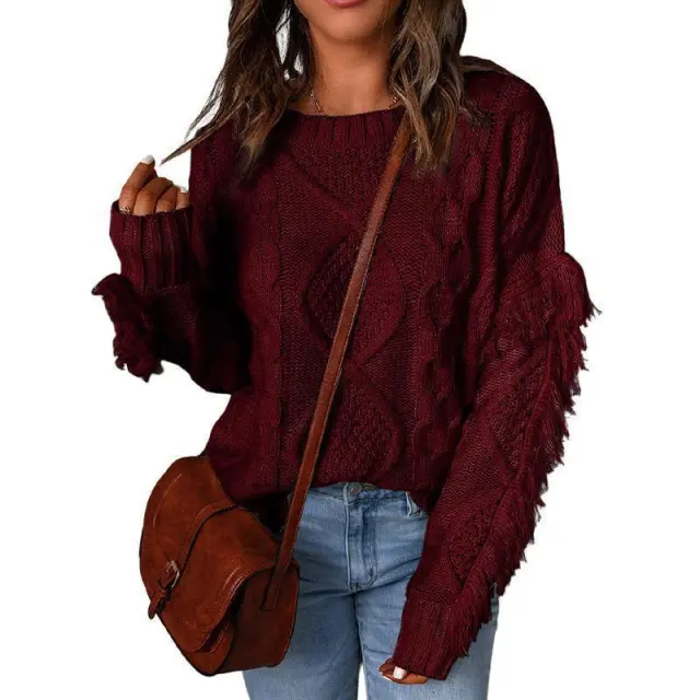 Fashion Pullover Round Neck Knitted Sweater For Women Red - Shop at LoveMi