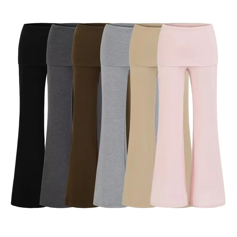 Womens Stretchy Knit Flared Pants With A Defined Waist For A Slimming Flowing Fit