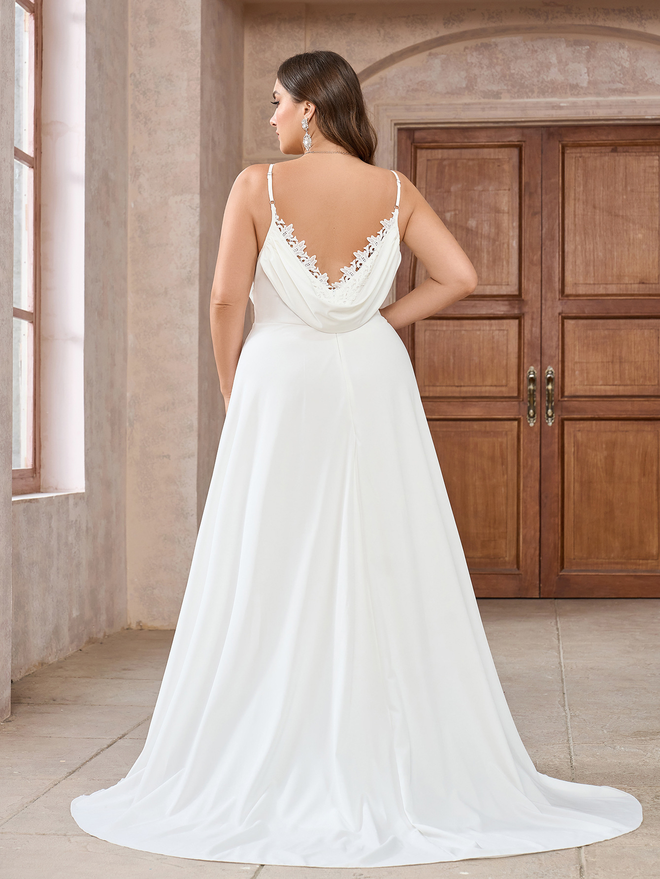 Plus Size Simple Modest Strapless Maxi Wedding Dress with Floral Lace and Open Back