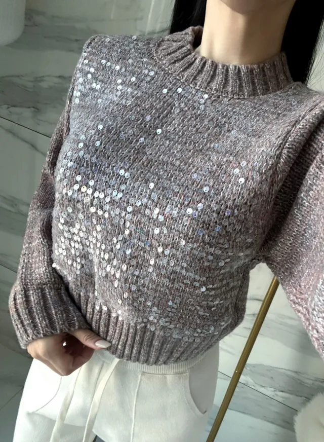 Design Sense Heavy Embroidery Sequins Pullover Dark Gray - Shop at LoveMi