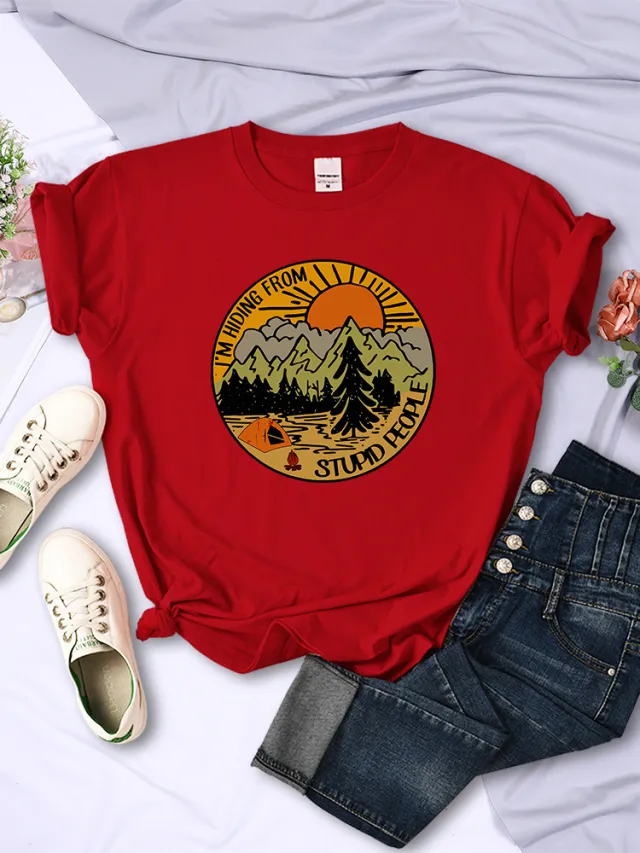 I'm Hiding From Stupid People Camping Scenery Women's Tops Hip hop Fashion Street Red - Shop at LoveMi