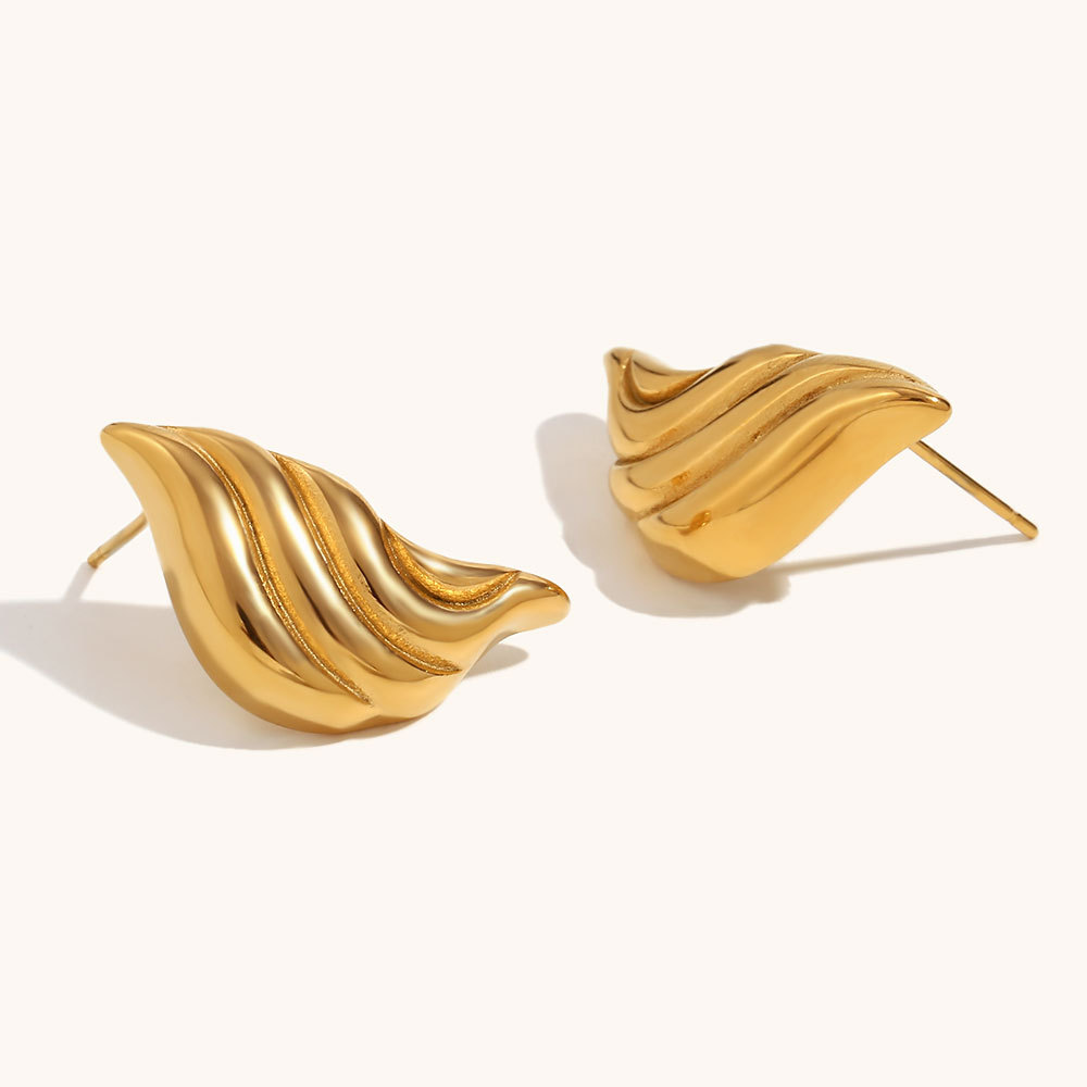 Stainless Steel Plated 18K Gold Cast Water Drop Ear Studs