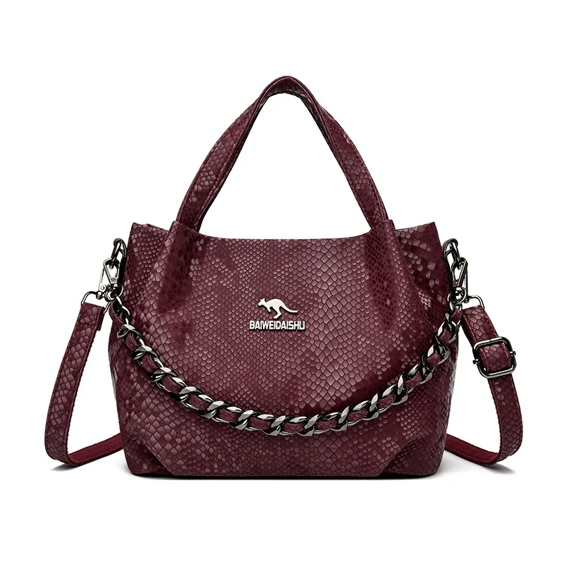 Niche Chain Versatile Genuine Leather Pleated Shoulder Bag - Red