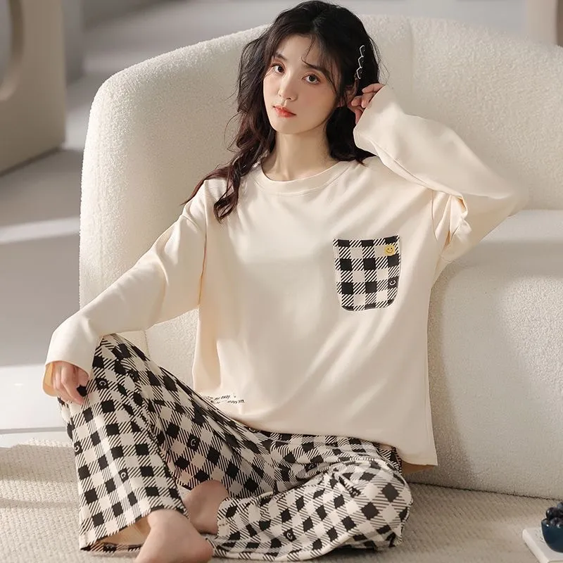 Cute Bear Round Neck Long Sleeve Winter Can Be Outerwear Homewear Suit - H201Color-L