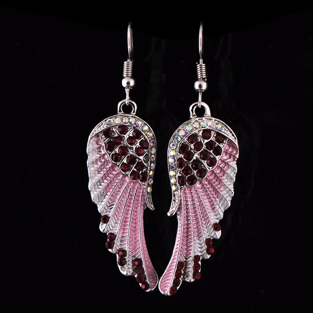 3 Colors Angel Wings Feather Dangle Crystal Earring Antique Elegant Women Jewelry