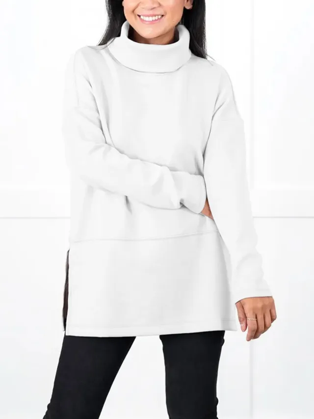 Large Size Multicolor Minimalism Turtleneck Top White - Shop at LoveMi