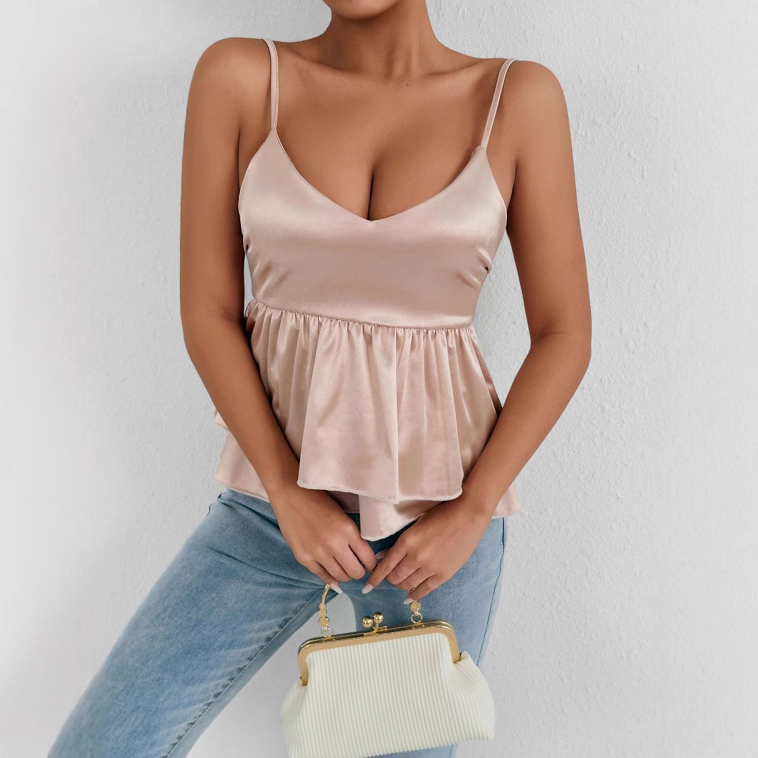 Women's Solid Color Simple Camisole V neck Vest Pink - Shop at LoveMi