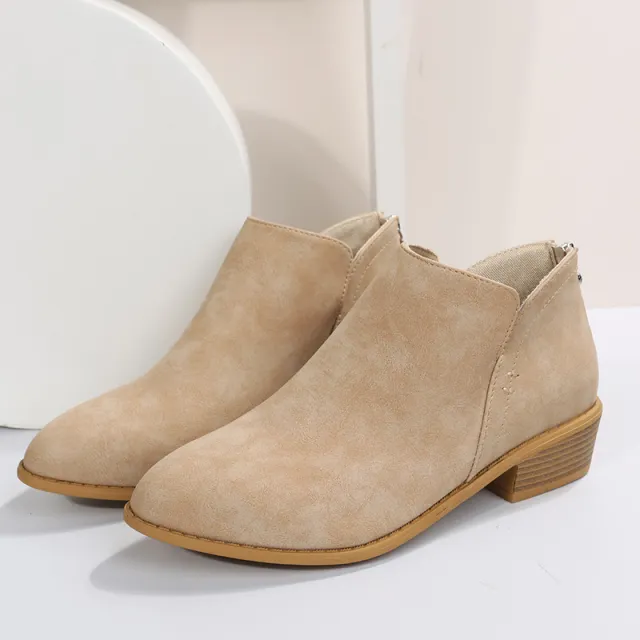 Leather Booties Women's Zipper Suede Ankle Boots Women's Martin Boots Khaki - Shop at LoveMi