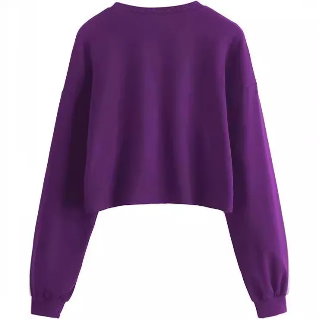 Women's Autumn And Winter New Solid Color With Fur Loose O neck Short Sweater Purple - Shop at LoveMi
