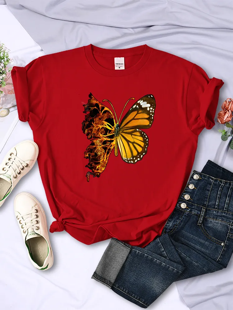 Butterfly Wings Pattern Fashion Short Sleeve Women - Red