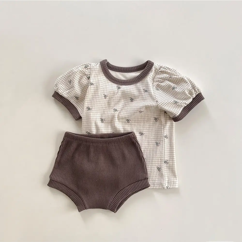 Summer Thin Children's  Style Floral Printed Two-piece  Short Sleeve Air Conditioning