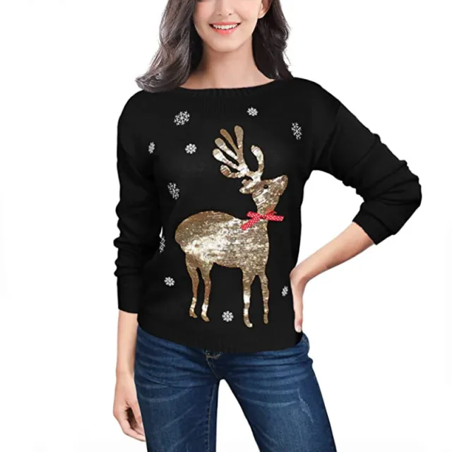 Women's Christmas Pullover Fashion Knitwear Black - Shop at LoveMi