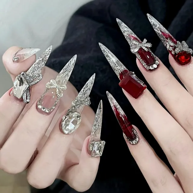 Handmade Light Luxury High grade Pure Want Ice Transparent Full Diamond Manicure Ice Fire Glass - Shop at LoveMi