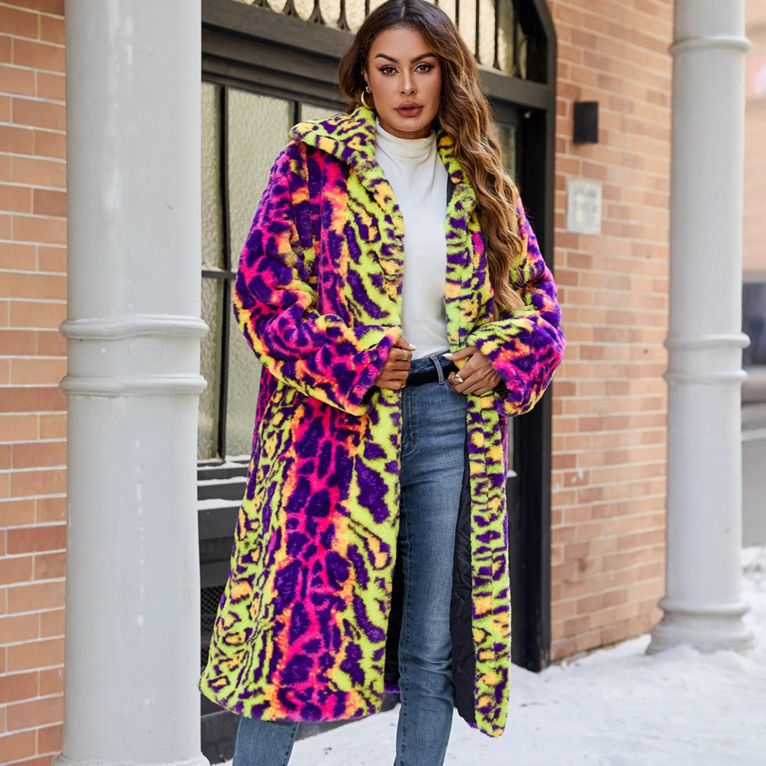 Mid-length Foreign-trade Fur Coat With Contrasting Leopard Print