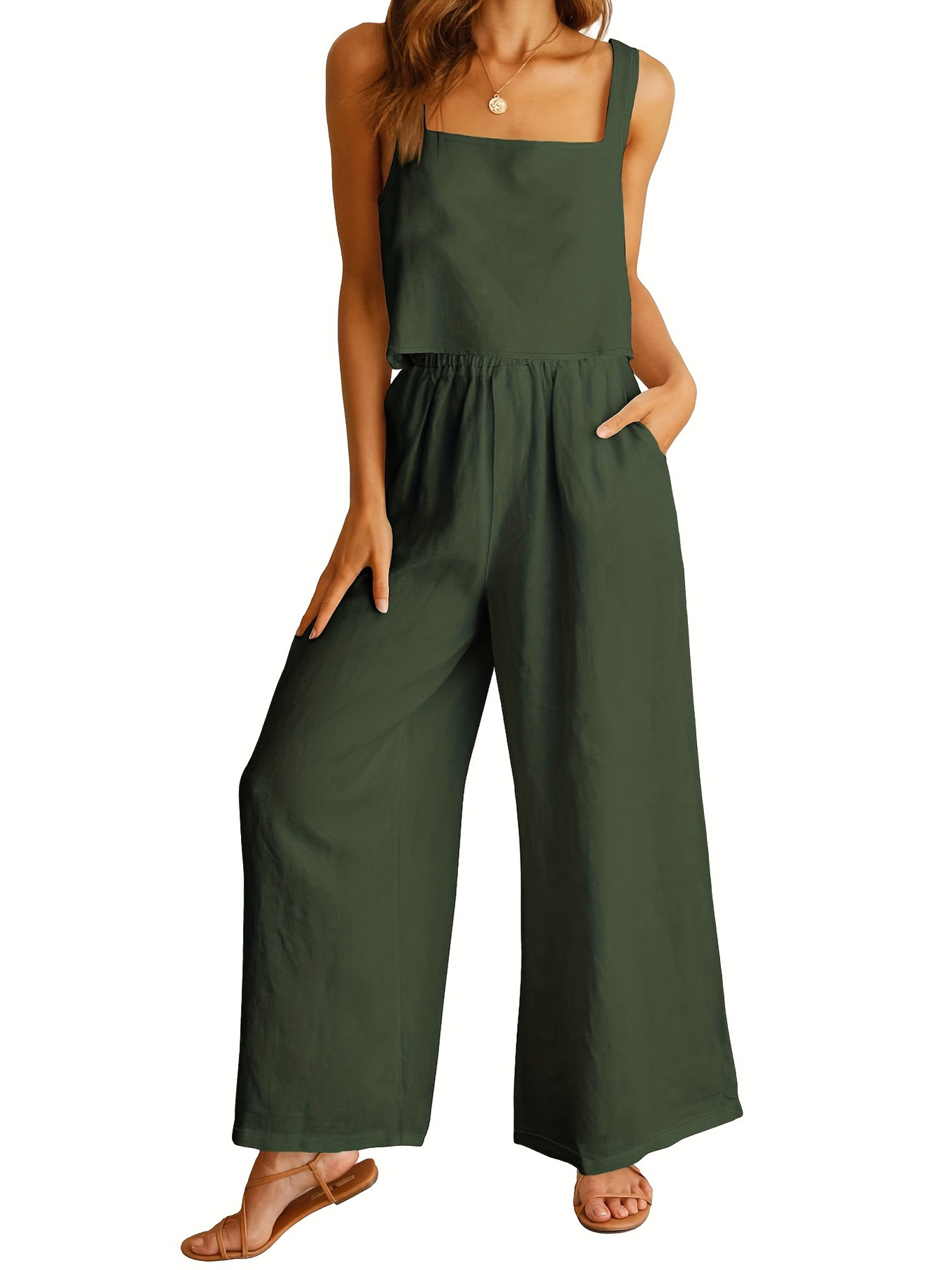 Square Collar Sleeveless Camisole Wide Leg Pants Leisure Suit - Image 9