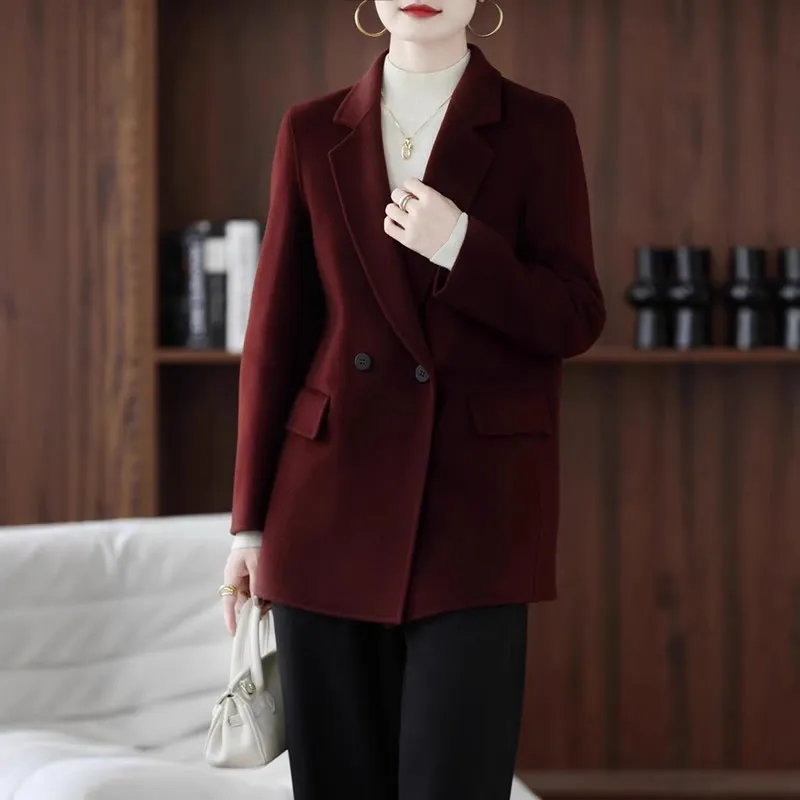 Autumn And Winter Double-sided Woolen Coat Women - Red Coffee Color
