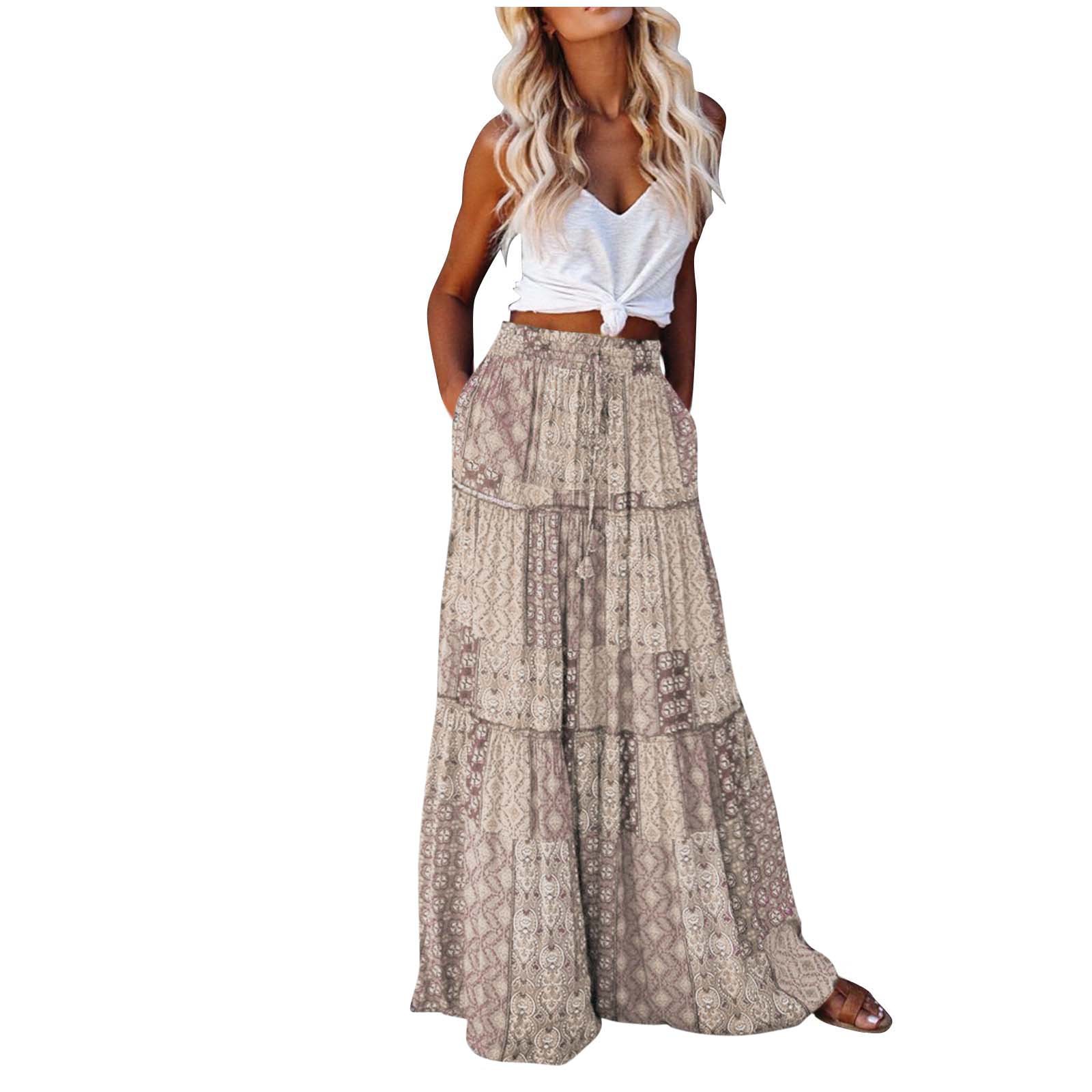 Bohemian-style Loose Casual Printed High-waisted Skirt