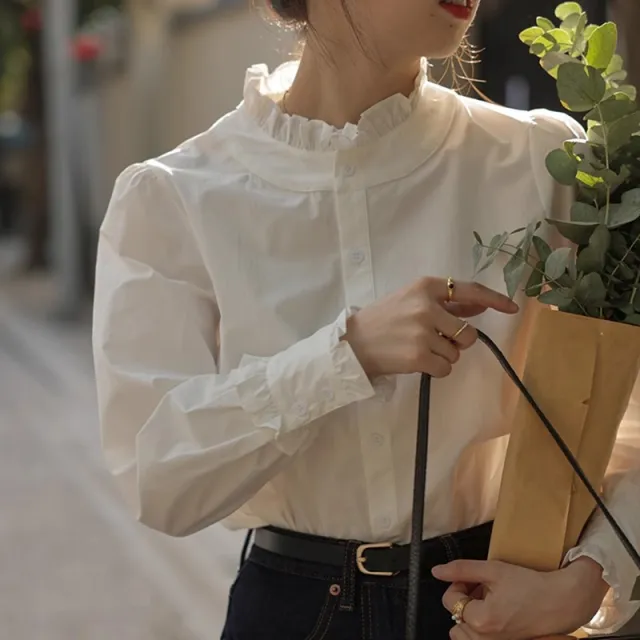 Women's Lace Collar Solid Color Shirt White - Shop at LoveMi