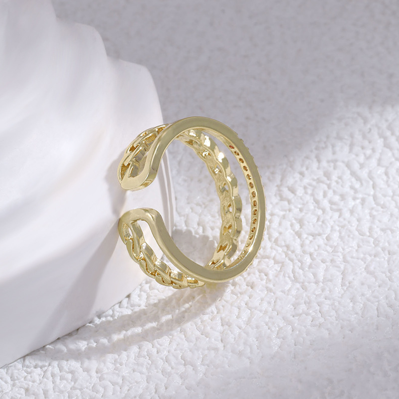 Simple Design Double-layer Twist Diamond-embedded Open Ring For Women
