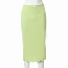 European American Summer New Women's Low Waist Solid Colour Side Slit Wooden Ear Hip Bag Female Skirt - Light Green W21Sk201 - View 1