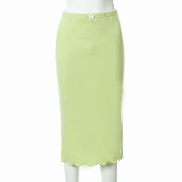 European American Summer New Women's Low Waist Solid Color Side Slit Wooden Ear Hip Bag Female Skirt Light Green W21Sk201 - Shop at LoveMi