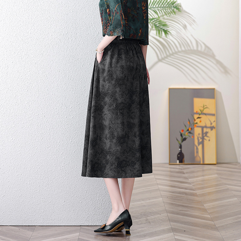 High Waist Slimming Commuting Printed A- Line Skirt