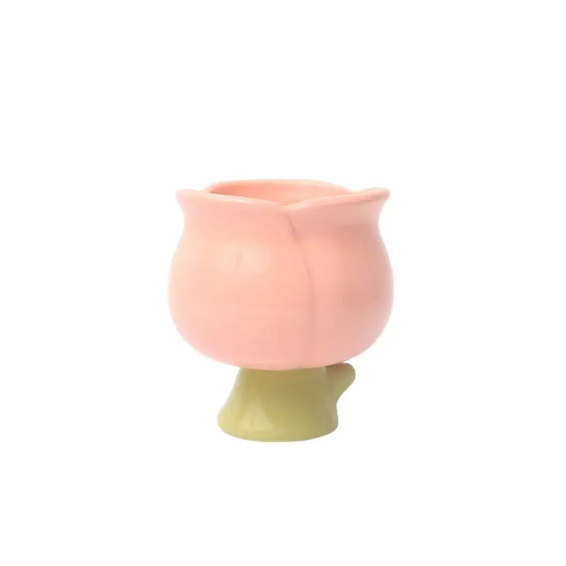 Good-looking Tulip Peach Ceramic Water Cup With Spoon