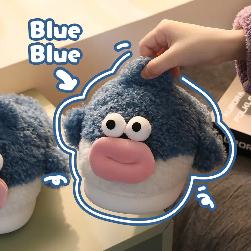 Puffer Cotton Cartoon Indoor Warm Thick Bottom Couple Home Shit Feeling Velvet Slippers