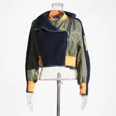 Women's Turtleneck Fashion Knitted Short Coat - Blue - View 1