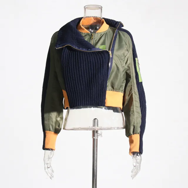 Women's Turtleneck Fashion Knitted Short Coat Blue - Shop at LoveMi