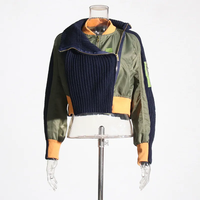Women's Turtleneck Fashion Knitted Short Coat - Blue