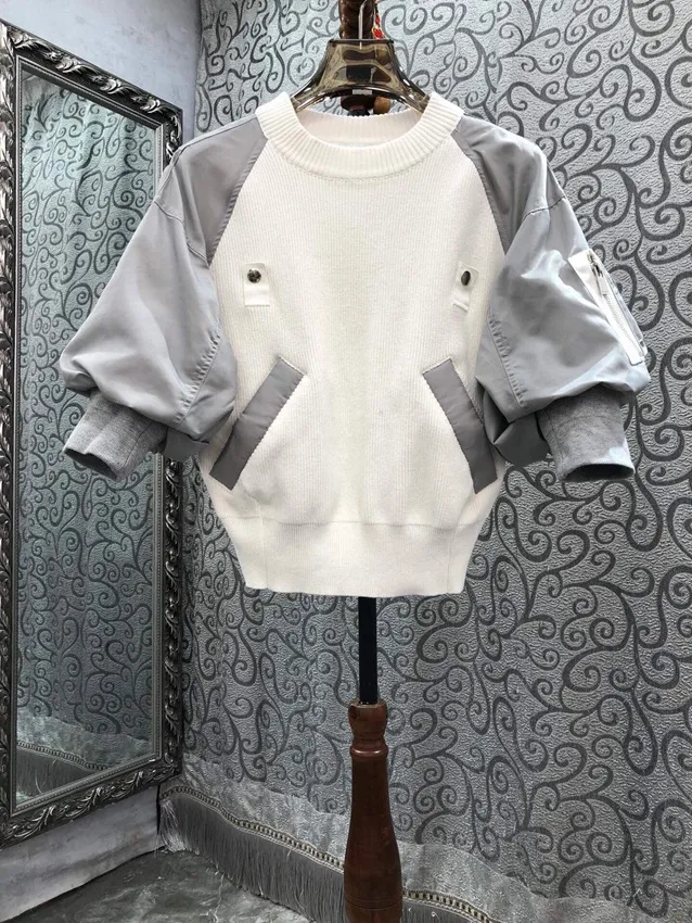 Women's Patchwork Knitting Loose Casual All matching Hoodie Top White - Shop at LoveMi
