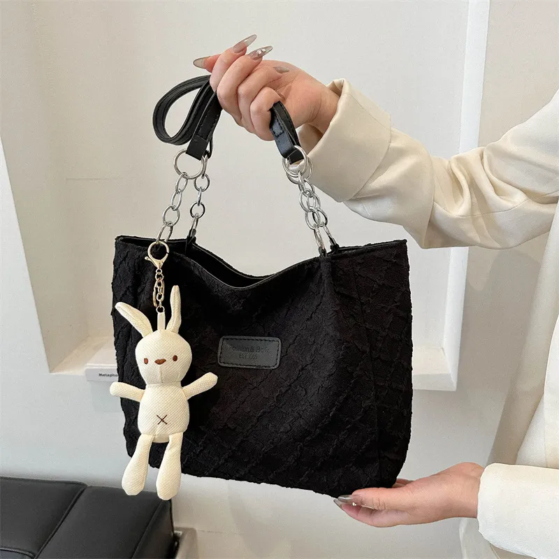 Fashion Horizontal Square Shoulder Tote Bag - Black