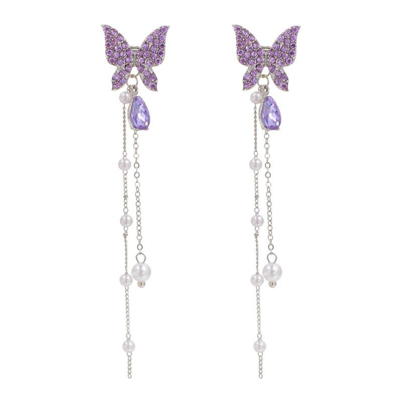 Silver Needle Women's Crystal Purplecolorful White Butterfly Stud Earrings