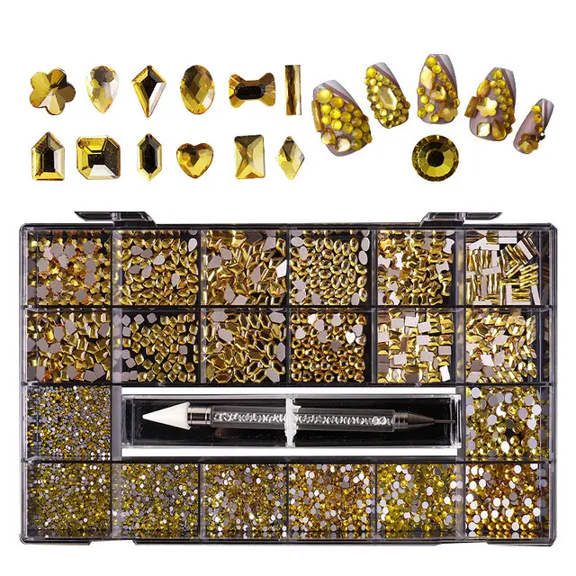 21 Grid Manicure Jewelry Boxed Glass Special-shaped Belt Diamond Pen