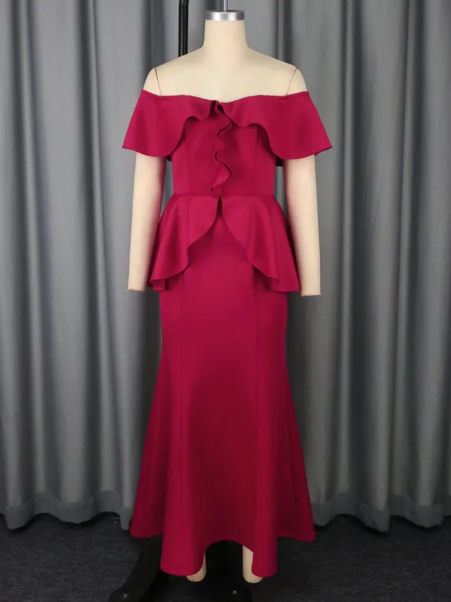 Strapless Ruffled Off the shoulder Dress Fishtail Dress Red - Shop at LoveMi